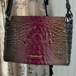 Brahmin Purple and Brown Embossed Shoulder Bag